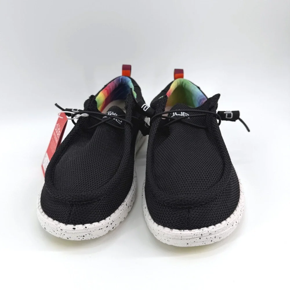 Hey Dude Wally Sox Mens 11 Black Pride Rainbow Tie Dye Speckled Loafers RARE